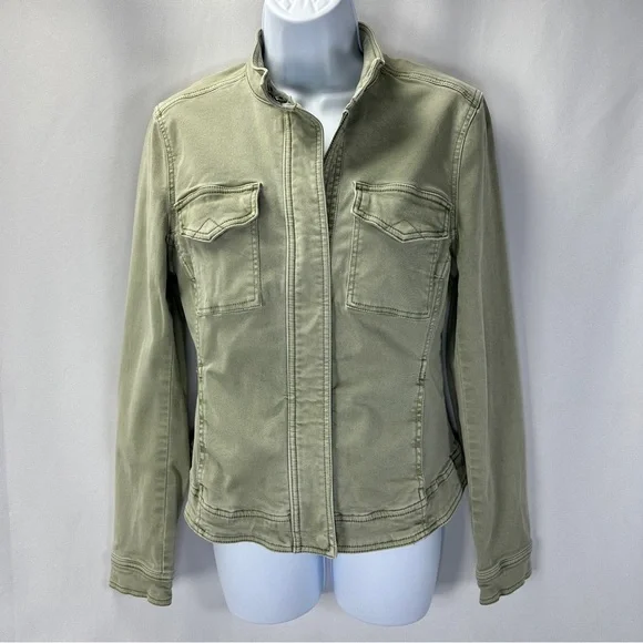 Liverpool Green Denim Jacket Mandarin Collar Size Small Olive - Picture 2 of 8